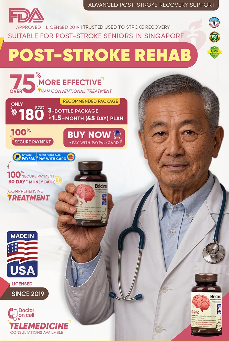 Bricina NeuroReBorn™ Clinical Ultra — 3-bottle, 45-day post-stroke support plan for only SGD 180. FDA-registered facility · PayPal secure · 30-day guarantee.